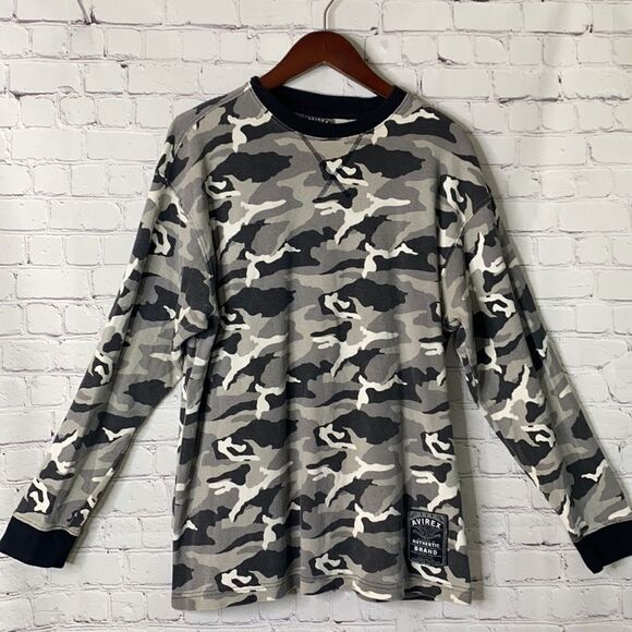Avirex Camo Crew Thermal‎ Long Sleeve Grey /Black M - Picture 2 of 10